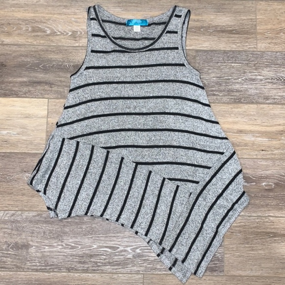 Buttons Asymmetrical Gray and Black Striped Tank Top